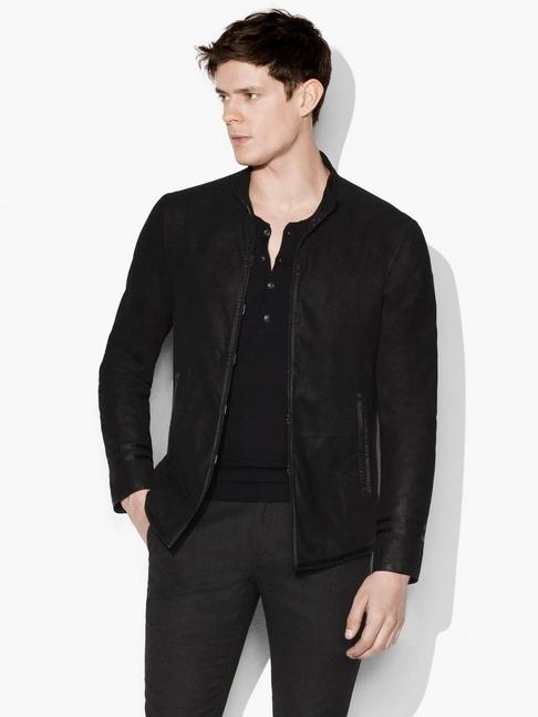 John Varvatos Suede Banded Collar Jacket