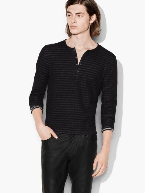 John Varvatos Long Sleeved Henley With Woven Trim Details