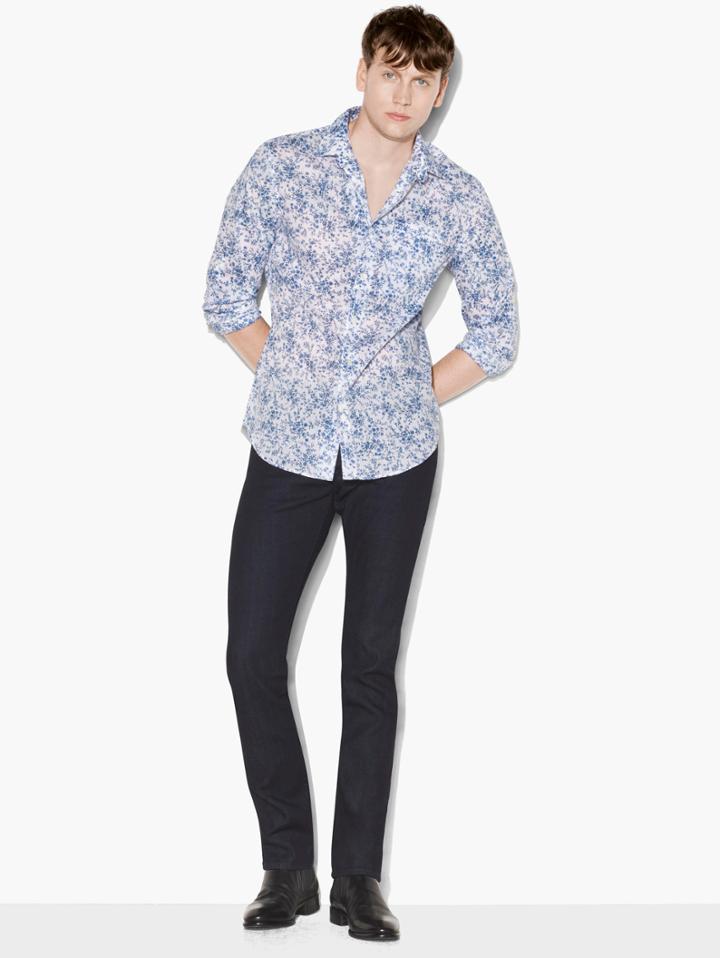 John Varvatos Floral Pattern Shirt Dusted Blue Size: Xs