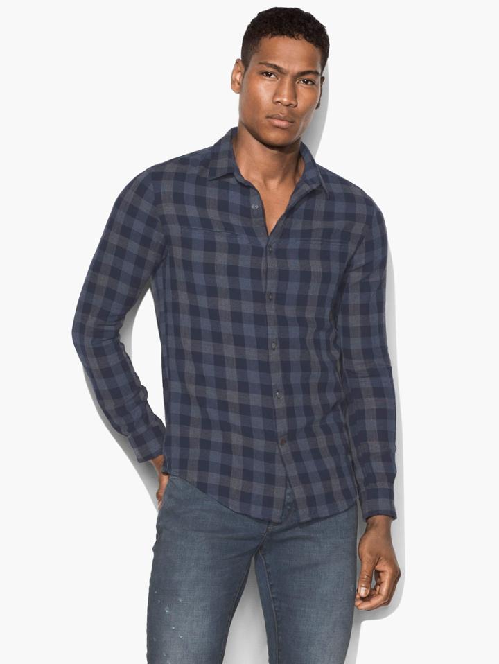 John Varvatos Long Sleeve Button Front Shirt Navy Size: S