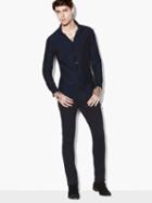 John Varvatos Cotton-silk Band Collar Shirt Marine Size: Xs