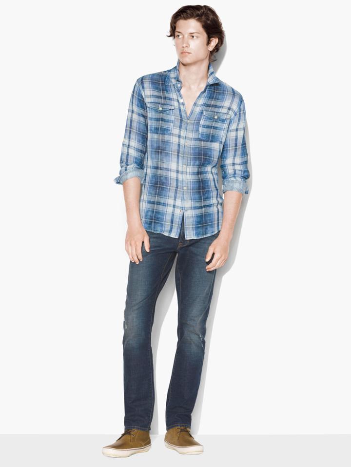 John Varvatos Roll-up Sleeve Sportshirt Cornflower Size: Xs