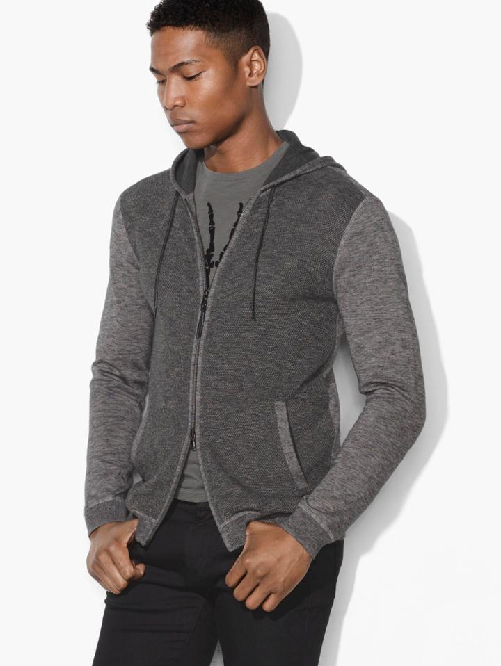 John Varvatos Space-dyed Zip Hoodie Silver Grey Size: S