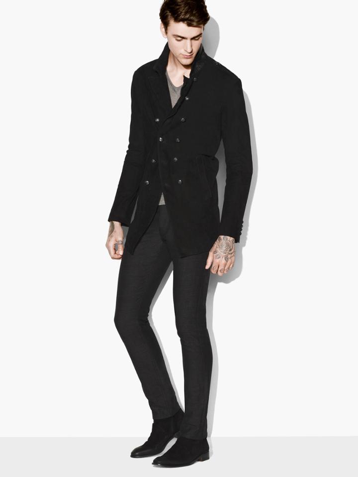 John Varvatos Double-breasted Suede Cutaway Jacket Black Size: 48