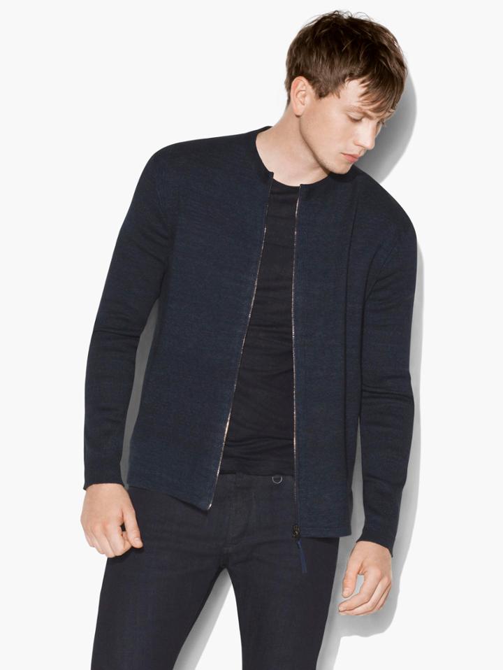 John Varvatos Zip-up Sweater Marine Size: Xs