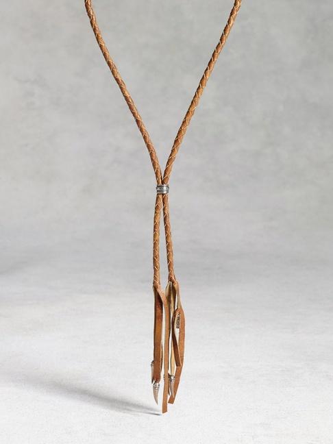 John Varvatos Woven Leather Bolo Necklace With Silver Tips Light Brown