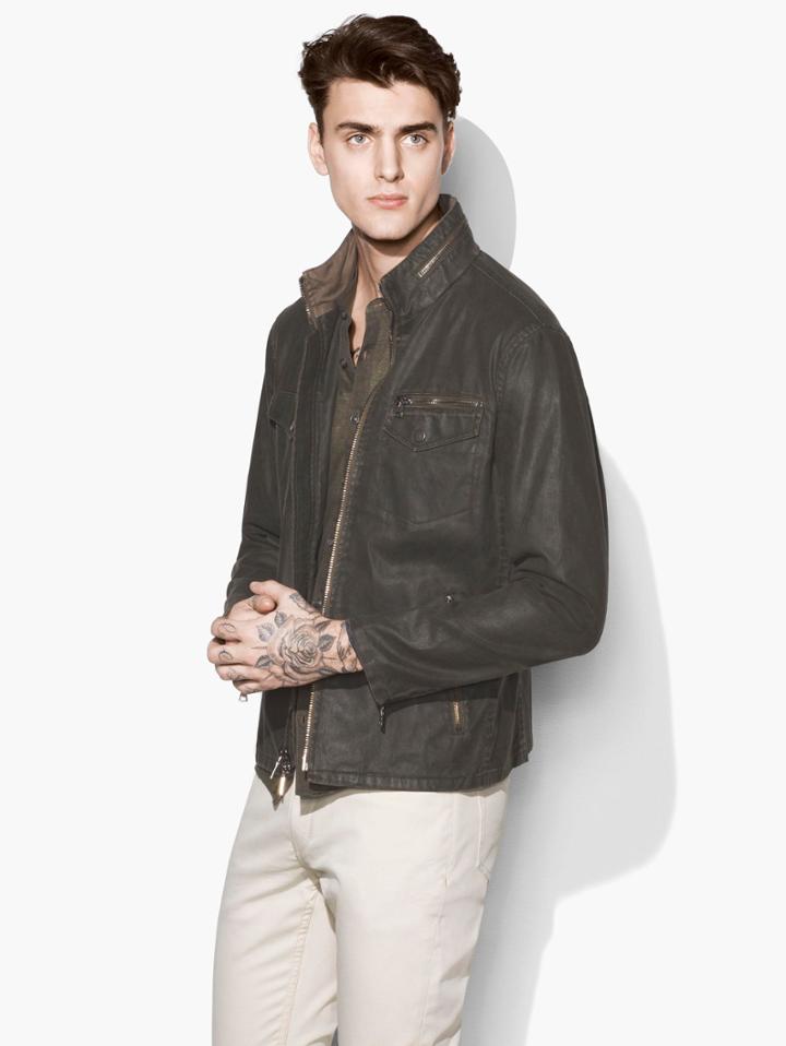 John Varvatos Coated Field Jacket Olive Leaf Size: 44