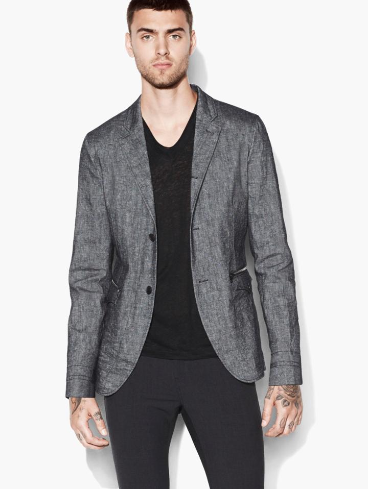 John Varvatos Notch Lapel Jacket Med Gry Hthr Size: 44