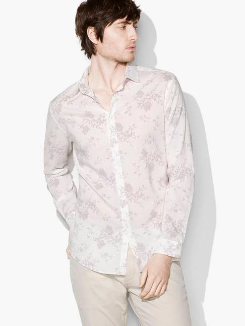 John Varvatos Allover Floral Shirt Egg Shell Size: Xs