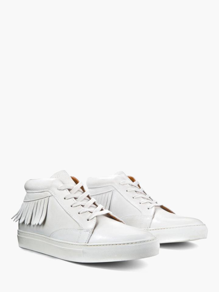 John Varvatos Reed Fringe Mid Top Sneaker Bone White Size: 7
