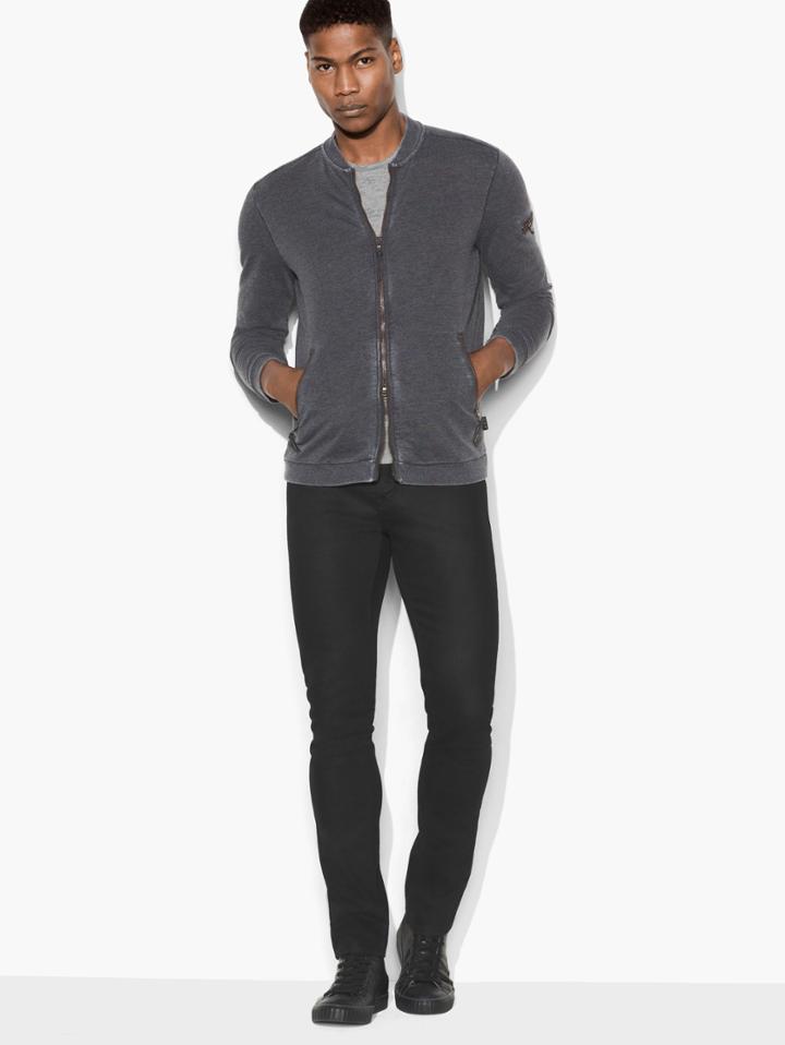 John Varvatos Burnout French Terry Bomber Mediumium Grey Heather Size: Xs