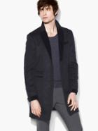 John Varvatos Notch Lapel Long Coat, Trim Inserted Seams, Cb Ven Dark Blue Size: 44