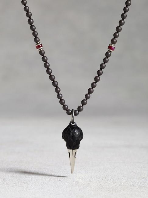 John Varvatos Hematite & Ruby Raven Skull Necklace