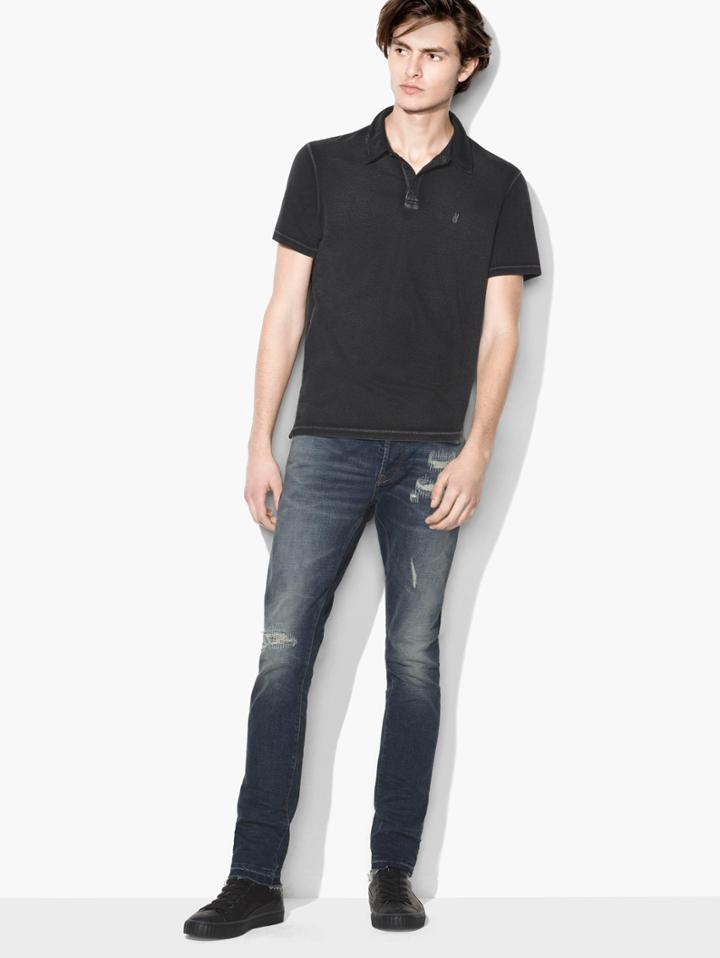 John Varvatos Pigment Dye Peace Polo Charcoal Size: Xs