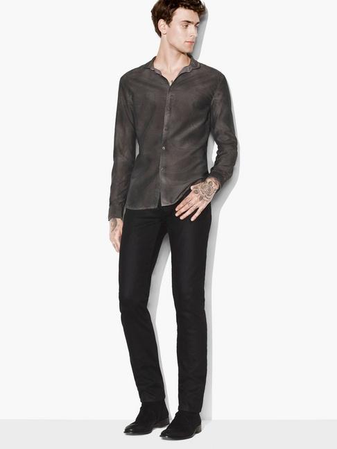 John Varvatos Cotton-silk Band Collar Shirt