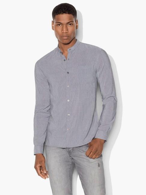 John Varvatos Textured Stripe Banded Collar Shirt