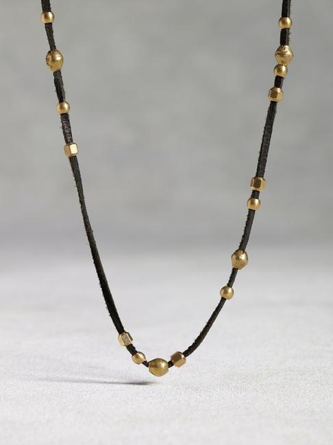John Varvatos Leather & Bronze Bead Necklace