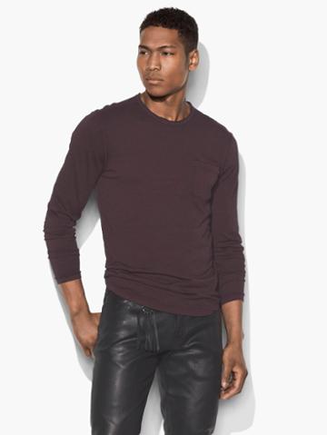 John Varvatos Long Sleeve Pocket Tee Bordeaux Size: S