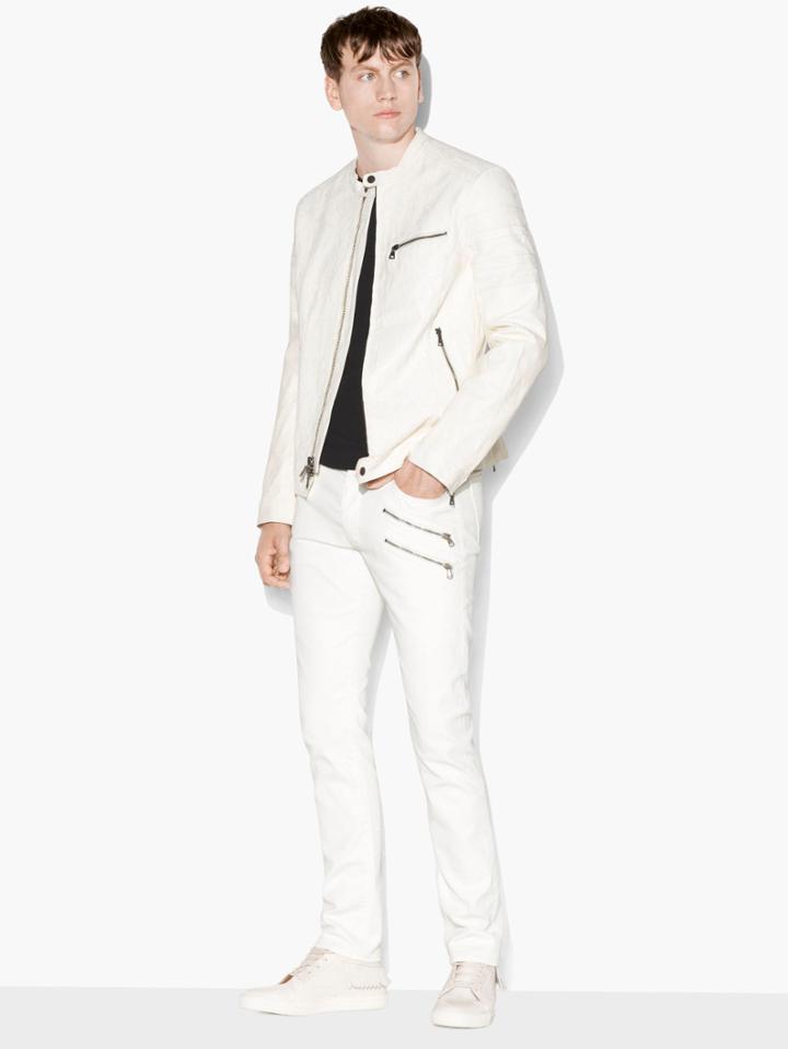 John Varvatos Off-white Moto Jacket Antique White Size: 46