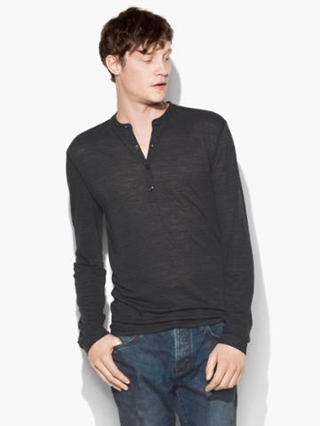 John Varvatos Straited Long Sleeve Henley Blk Cord Size: Xs