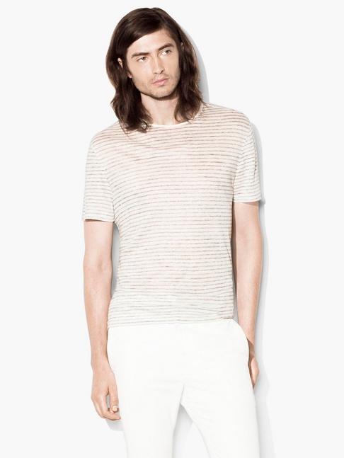 John Varvatos Linen Striped Crewneck