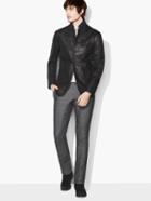 John Varvatos Crinkle Leather Blazer Jacket Black Size: 44