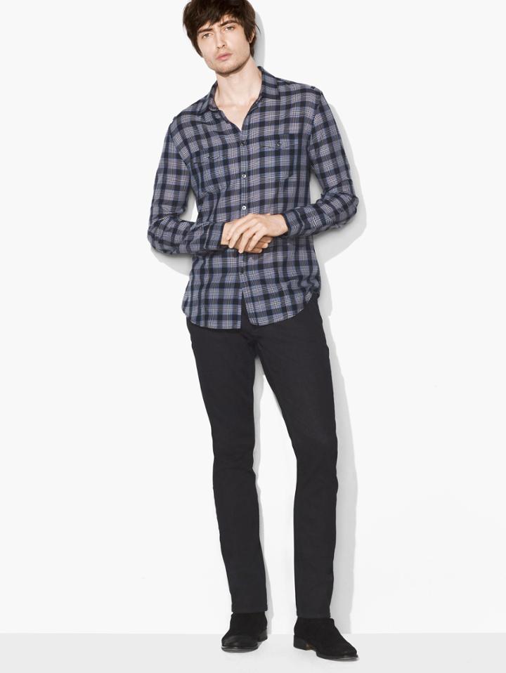 John Varvatos Military Plaid Shirt Midnight Size: S