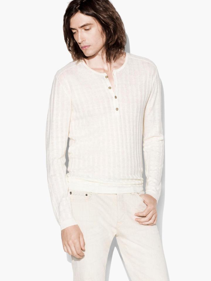 John Varvatos Long Sleeve Henley Egg Shell Size: S