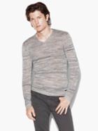 John Varvatos Broken Stripe V-neck Sweater Light Grey Heat Size: S