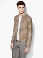 John Varvatos Textured Leather Caf Racer Jacket Clay Heather Size: 44