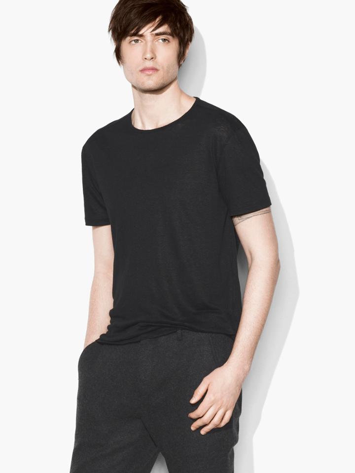 John Varvatos Linen Crewneck Tee Black Size: Xs