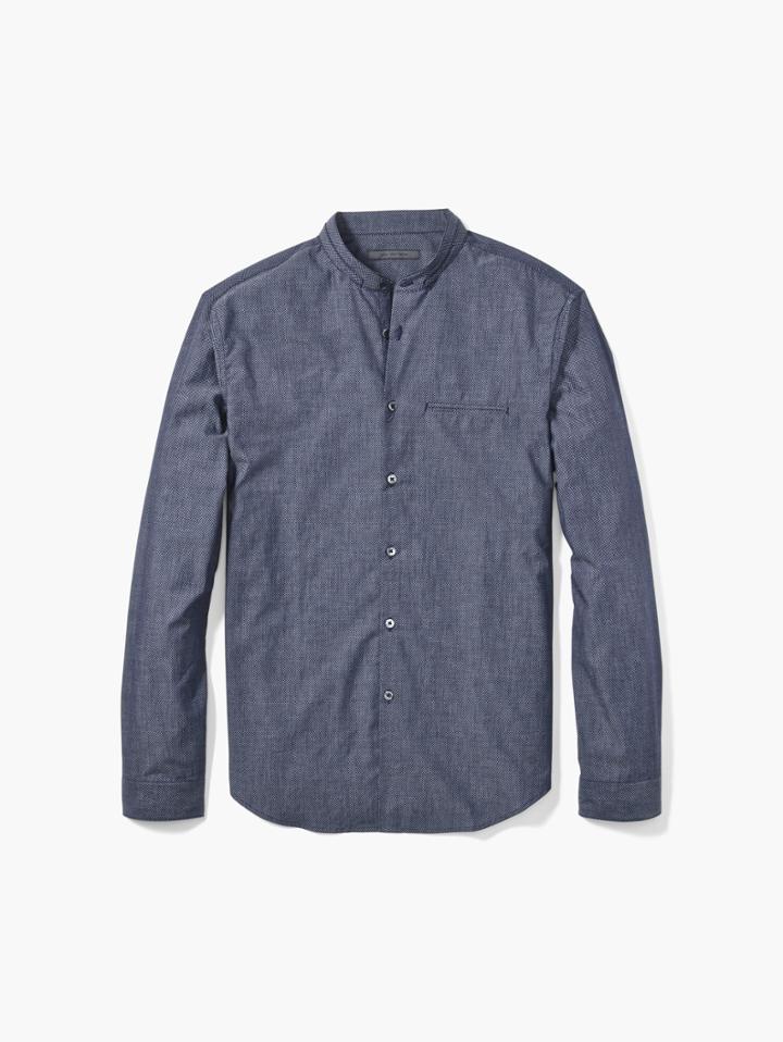 John Varvatos Stand Collar Shirt Fountain Htr Size: Xl