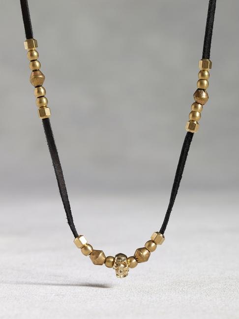 John Varvatos Black Leather & Bronze Skull Necklace