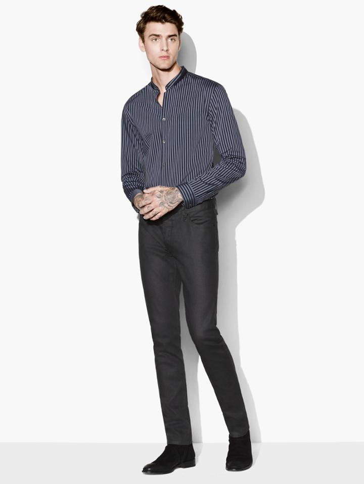 John Varvatos Striped Banded Collar Shirt Midnight Size: Xs