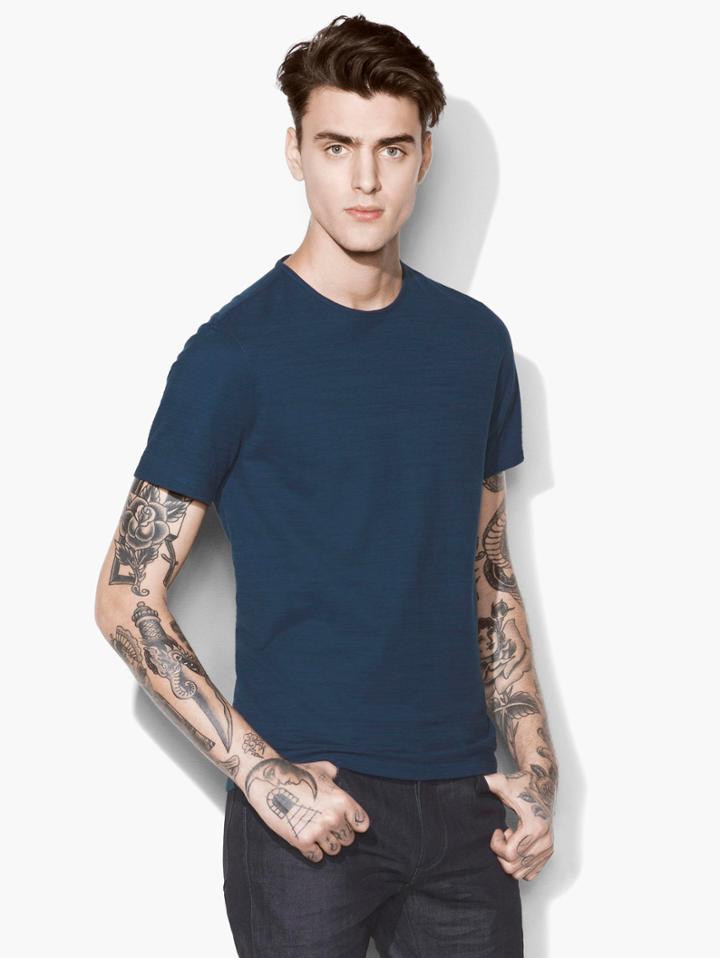 John Varvatos Straited Crewneck Tee Blue Marine Size: Xs