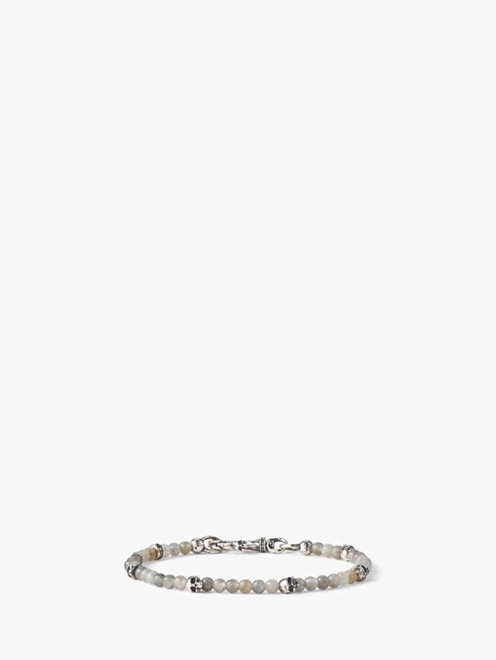 John Varvatos Beaded Bracelet With Silver Skulls Grey Jaspe