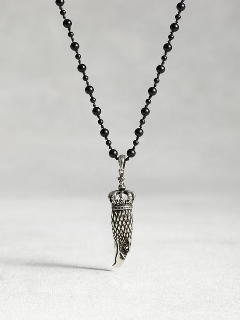 John Varvatos Sterling Raven Skull Onyx Bead Necklace