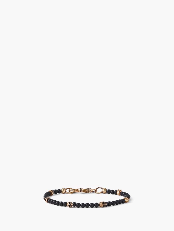 John Varvatos Beaded Bracelet With Brass Skulls Black