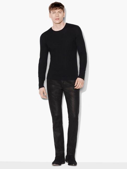 John Varvatos Long Sleeve Crewneck With Contrast Linking & Suede  Size: S