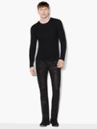John Varvatos Long Sleeve Crewneck With Contrast Linking & Suede  Size: S