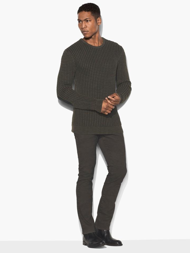 John Varvatos Waffle Crewneck Sweater Army Size: S