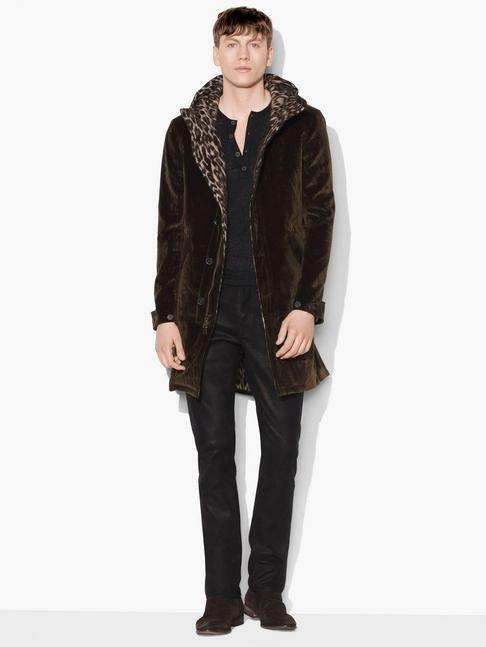 John Varvatos Exposed Leopard Velvet Parka