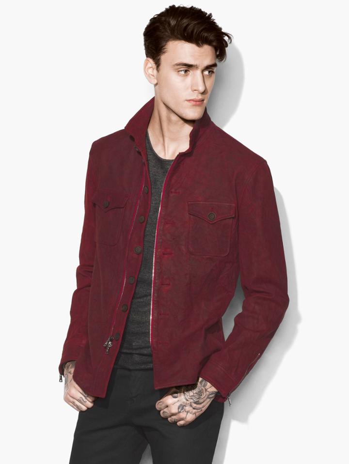 John Varvatos Suede Shirt Jacket Red Size: 44