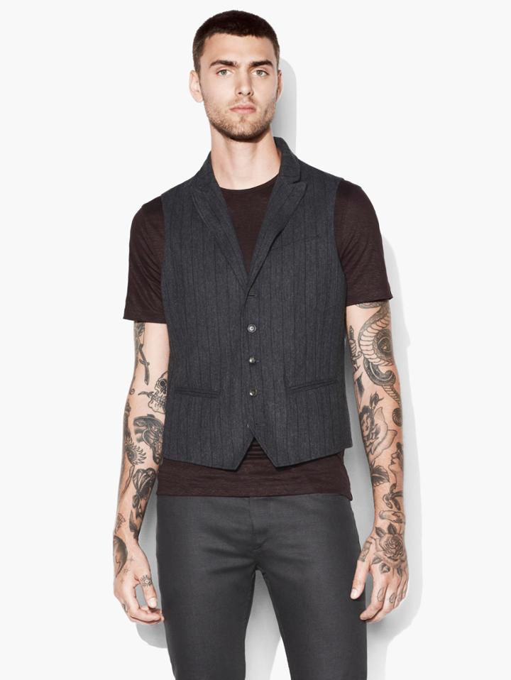 John Varvatos Peak Lapel Vest Concrete Htr Size: 46