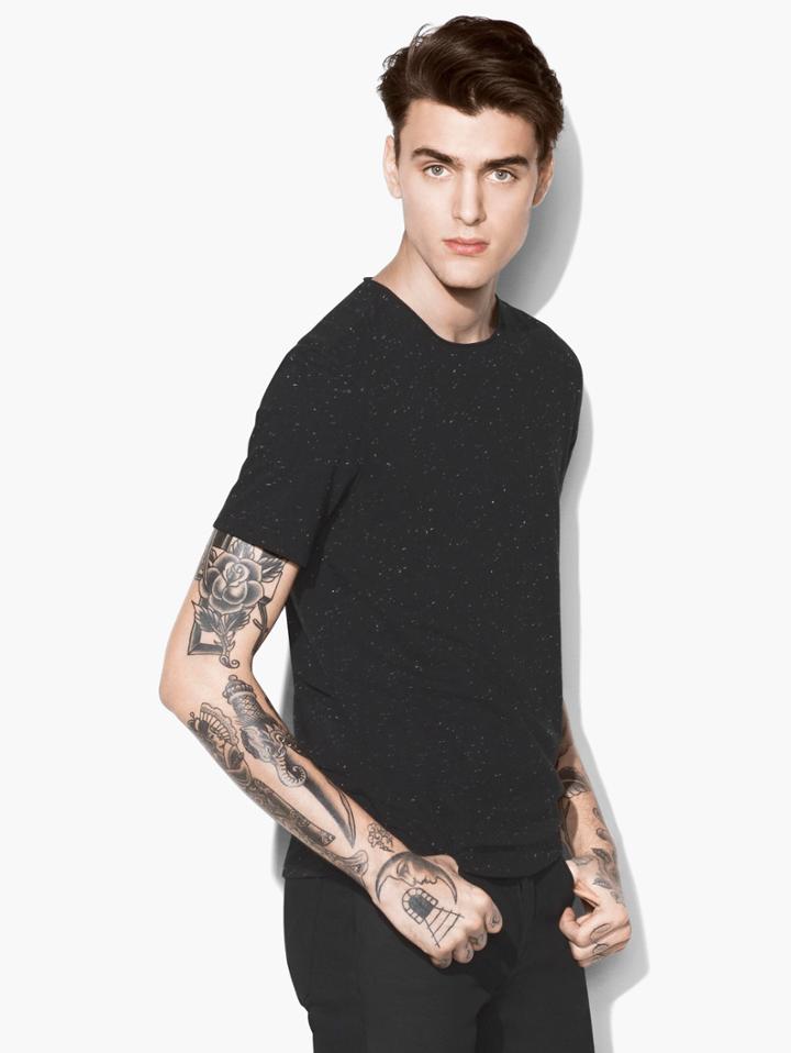 John Varvatos Speckled Crewneck Tee Black Size: S