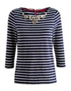 Joules Clothing Us Joules Harbourjewel Women%27s Embellished Jersey Top - Hope Stripe Navy