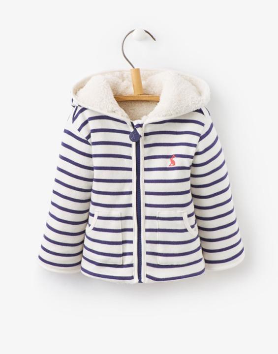 Joules Clothing Us Joules Babyjames Reversible Fleece Sweatshirt - Blue Print Cream Stripe