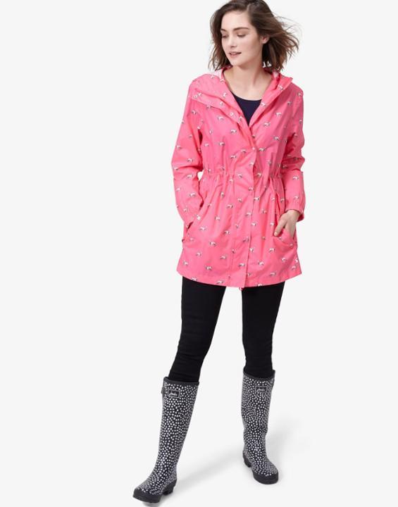 Joules Clothing Us Joules Golightly Waterproof Packaway Parka - Neon Candy Dalmatian