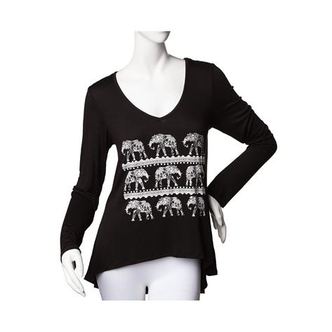 Womens Elephant V-neck Long Sleeve Tee