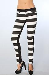 Tripp Nyc:the Jail Striped Split Skinny Jeans In Black & White, Denim For Women